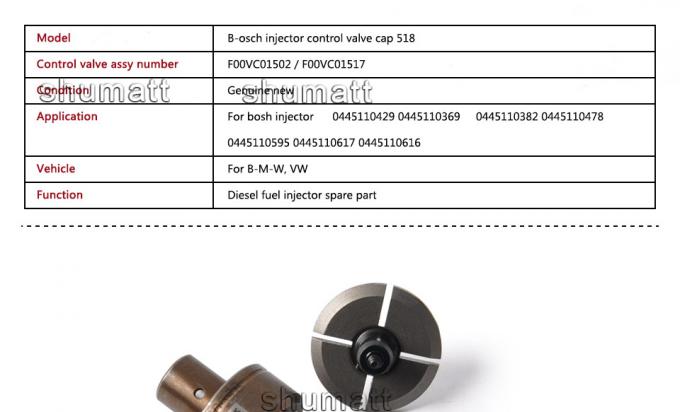 Genuine Bosch Injectpr Control Valve Cap / Valve Seat 518 for F00VC01502 F00VC01517 Assy VW BMW